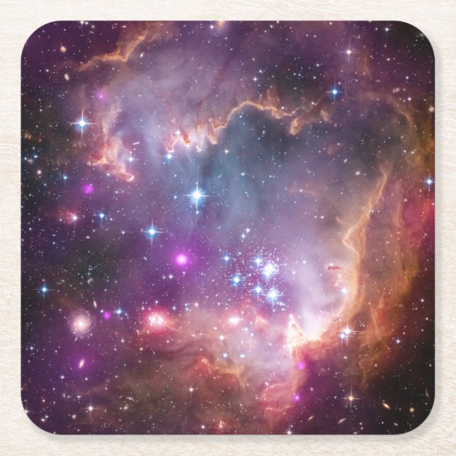 Galactic Outer Space Purple Nebulae Square Paper Coaster (Front)