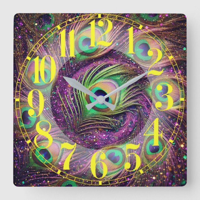 Galactic Peacock Feathers Wall Clock (Front)