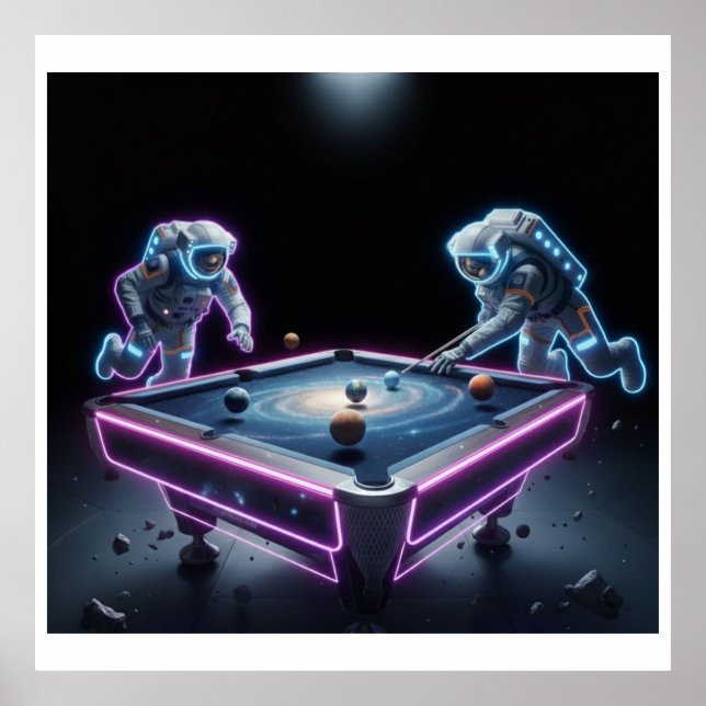 Galactic Pool Night – Astronauts Playing Cosmic Bi Poster (Front)