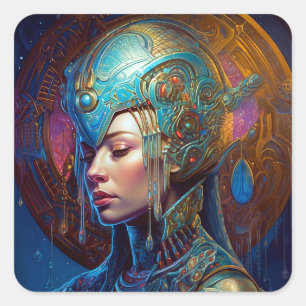 Galactic Queen Science Fiction Fantasy Art Square Sticker