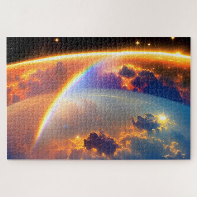 Galactic Rainbows Over Cloudy Earth Under Cosmos Jigsaw Puzzle (Horizontal)