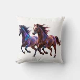 Galactic Running Neon Mystic Horses Pair Fantasy Cushion