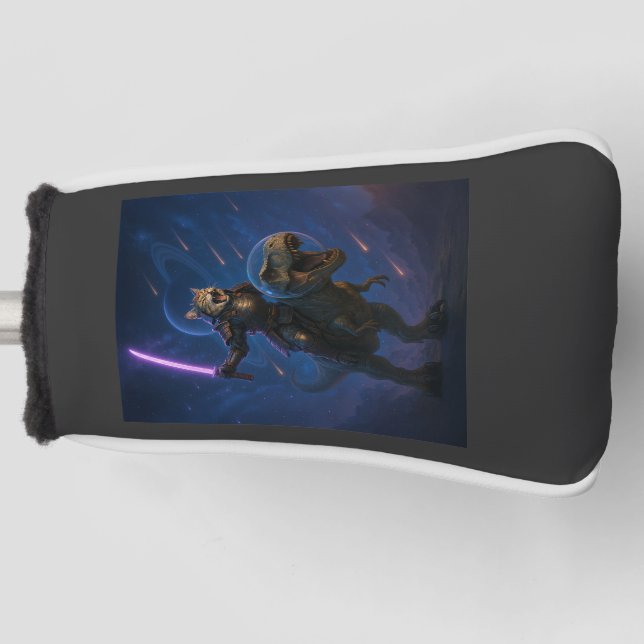 Galactic Samurai Cat on T Rex Golf Head Cover (Front)