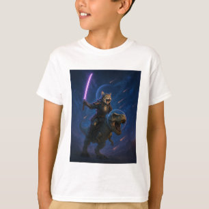 Galactic Samurai Cat on T Rex T-Shirt