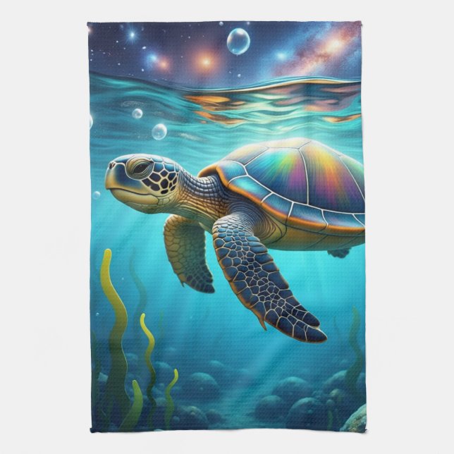 Galactic Sea Turtle Tea Towel (Vertical)
