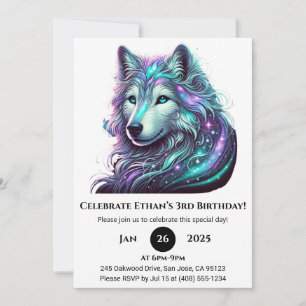 Galactic Spirit Wolf Birthday Invitation