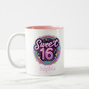 Galactic Sweet 16 - Customizable Birthday Two-Tone Coffee Mug