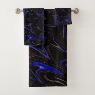 "Galactic Swirl: The Blue and Black Space Marble" Bath Towel Set
