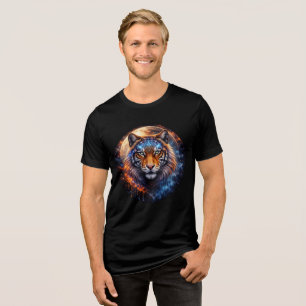 Galactic Tiger with Moon & Sacred Geometry Tri-Blend Shirt