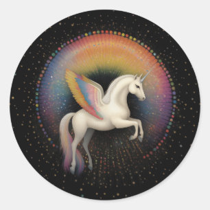 Galactic Unicorn Rainbow Colored Stars Deep Space Classic Round Sticker
