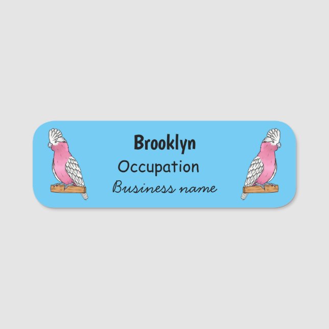 Galah bird cartoon illustration  name tag (Front)