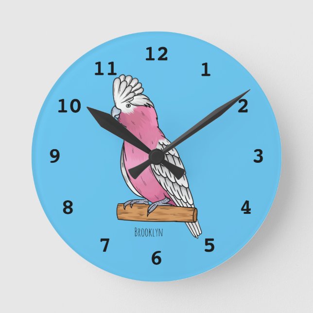 Galah bird cartoon illustration  round clock (Front)