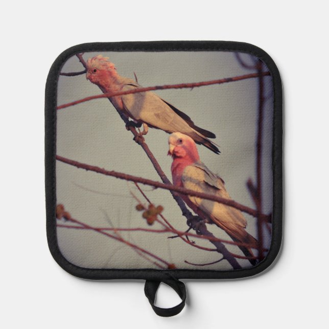 Galah birds in tree 2 pot holder (Front)
