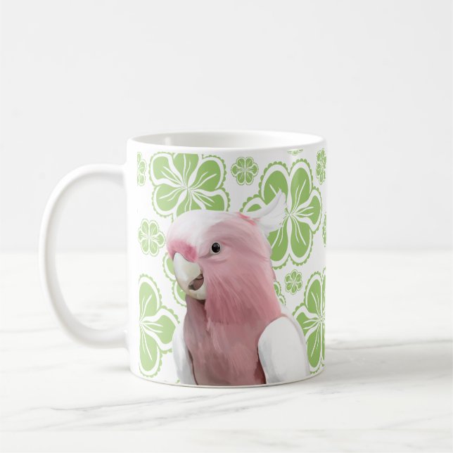 Galah Cockatoo Parrot Green Flowers Coffee Mug (Left)