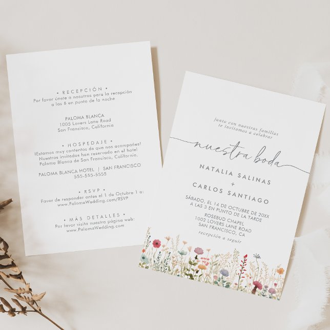 Galant Wildflower Front & Back Nuestra Boda Invitation (Creator Uploaded)