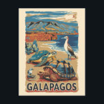 Galapagos Animals Travel Art Vintage Postcard<br><div class="desc">Galápagos Islands in a vector art style. The Galápagos Islands is a volcanic archipelago in the Pacific Ocean. It's considered one of the world's foremost destinations for wildlife-viewing.</div>
