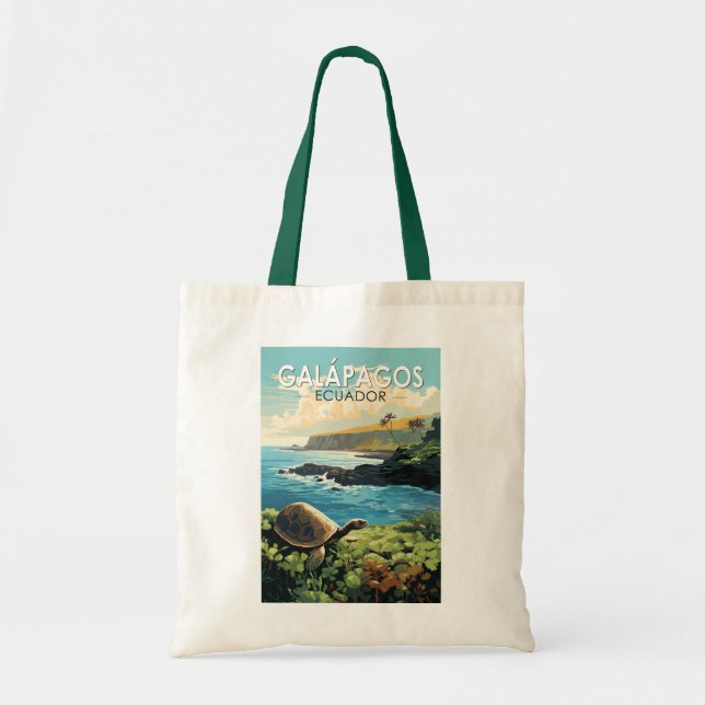 Galapagos Islands Giant Tortoise Travel Art Retro Tote Bag (Front)