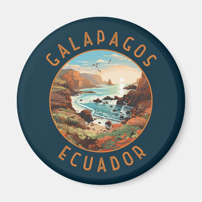 Galapagos Islands Retro Distressed Circle Magnet (Front)