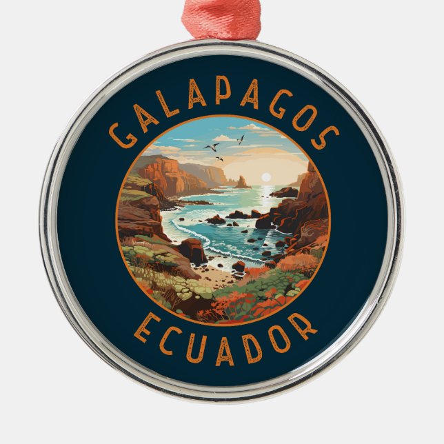 Galapagos Islands Retro Distressed Circle Metal Tree Decoration (Front)