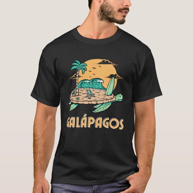 Galapagos Islands Sea Turtle Surfing Beach T-Shirt (Front)