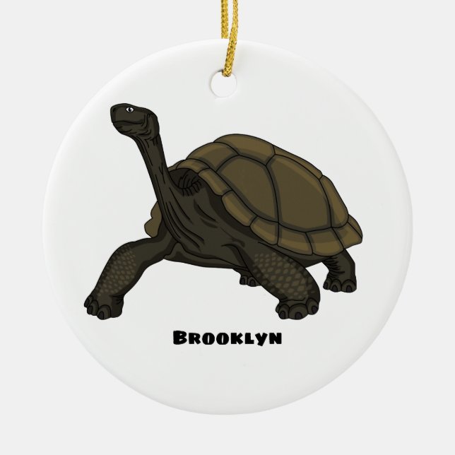 Galapagos land tortoise illustration  ceramic tree decoration (Front)