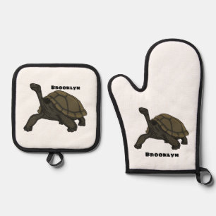 Galapagos land tortoise illustration oven mitt & pot holder set
