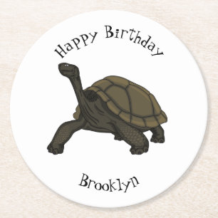 Galapagos land tortoise illustration round paper coaster