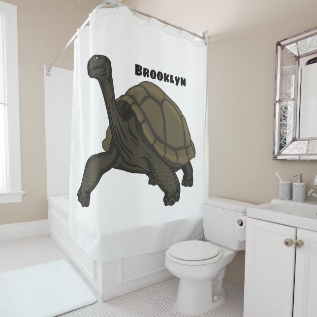 Galapagos land tortoise illustration shower curtain (In Situ)