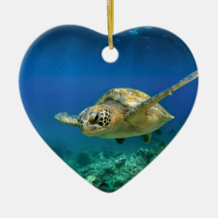 Galapagos paradise green sea turtle underwater ceramic tree decoration