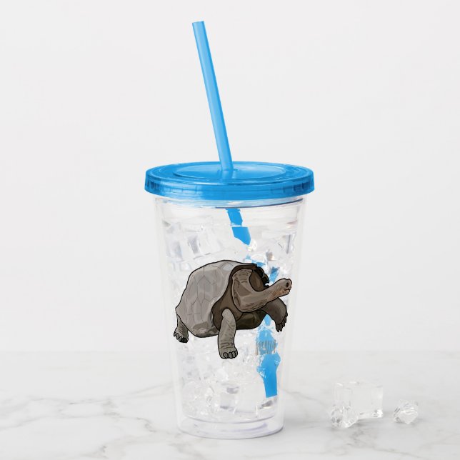 Galapagos tortoise cartoon illustration acrylic tumbler (Front Ice)