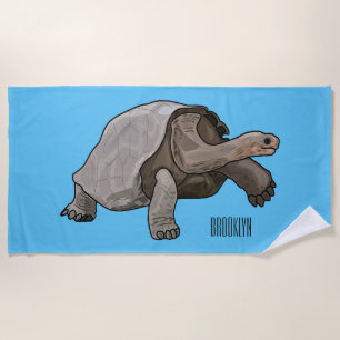 Galapagos tortoise cartoon illustration beach towel