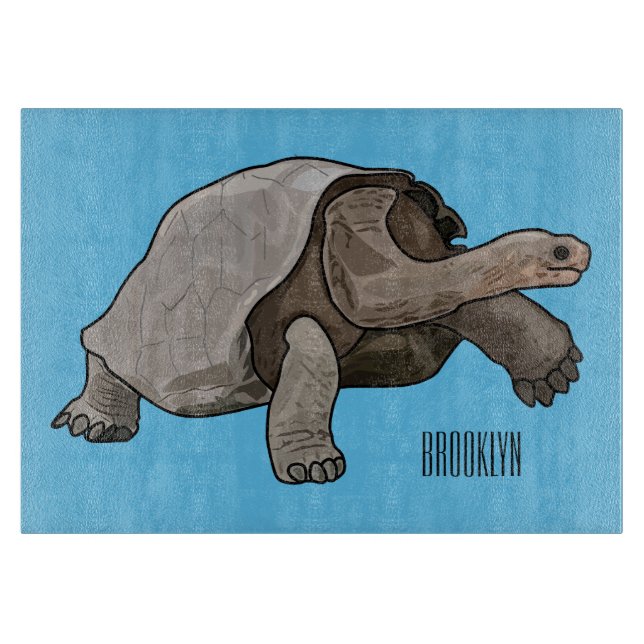 Galapagos tortoise cartoon illustration cutting board (Front)