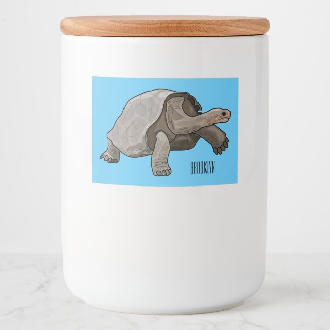 Galapagos tortoise cartoon illustration food label (Front)