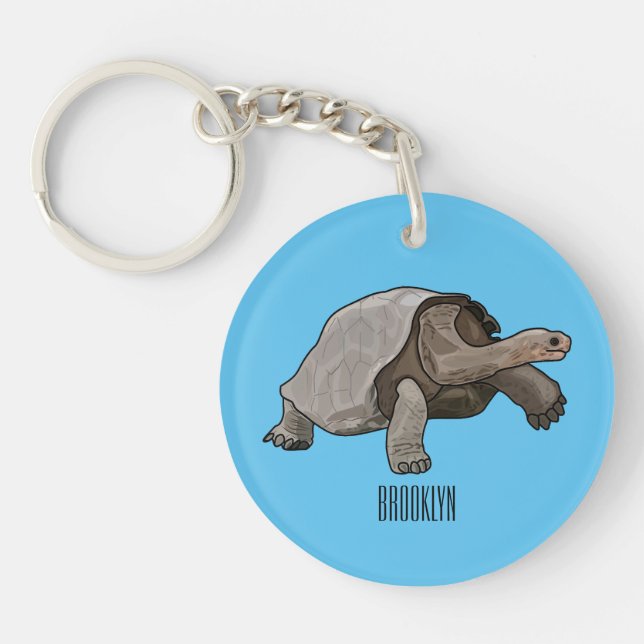 Galapagos tortoise cartoon illustration key ring (Front)