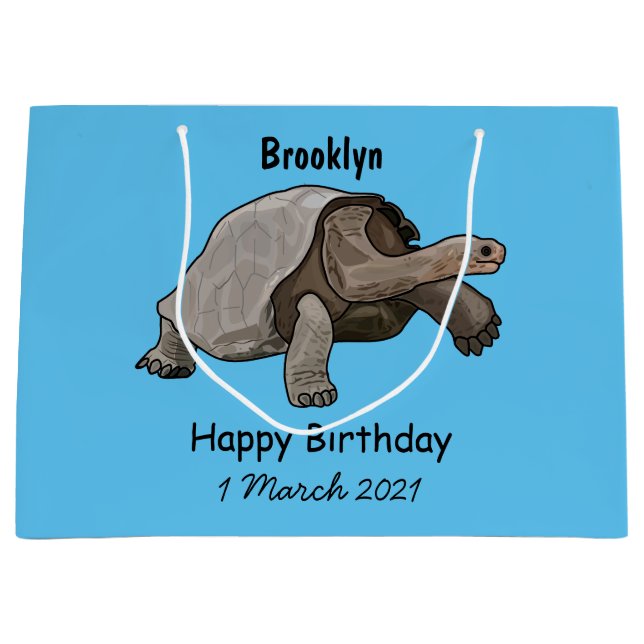 Galapagos tortoise cartoon illustration large gift bag (Front)