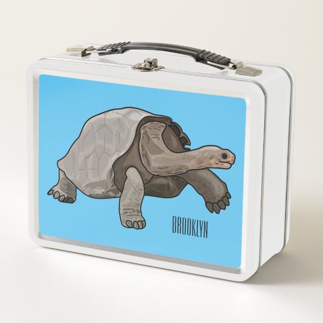 Galapagos tortoise cartoon illustration metal lunch box (Front)