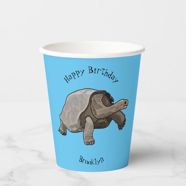 Galapagos tortoise cartoon illustration paper cups (Front)
