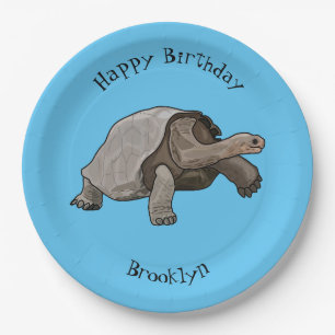 Galapagos tortoise cartoon illustration paper plate