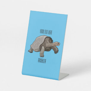 Galapagos tortoise cartoon illustration pedestal sign