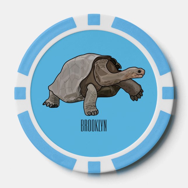 Galapagos tortoise cartoon illustration poker chips (Front)