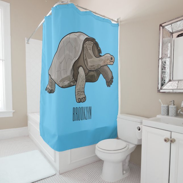 Galapagos tortoise cartoon illustration shower curtain (In Situ)