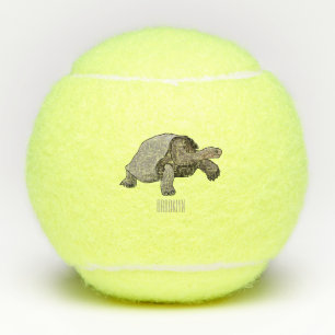 Galapagos tortoise cartoon illustration tennis balls