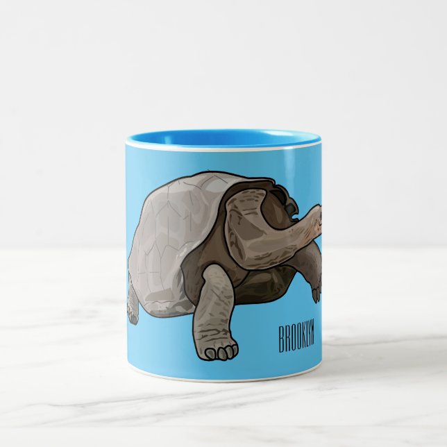 Galapagos tortoise cartoon illustration Two-Tone coffee mug (Center)