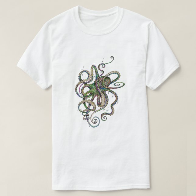 GALASHOP Octopsychedelia White Graphic Octopus Top (Design Front)