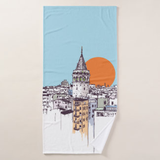 Galata Tower and Galata district of Beyoglu Istanb Bath Towel