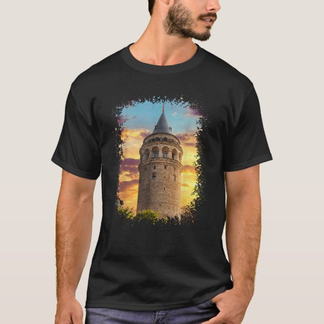 Galata Tower Istanbul Turkey Photo Splatter Art De T-Shirt (Front)