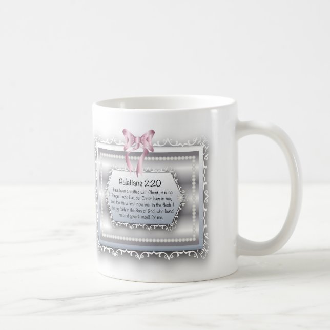 Galatians 2:20 Bible Inspiration Quote Pearls Bow Coffee Mug (Right)