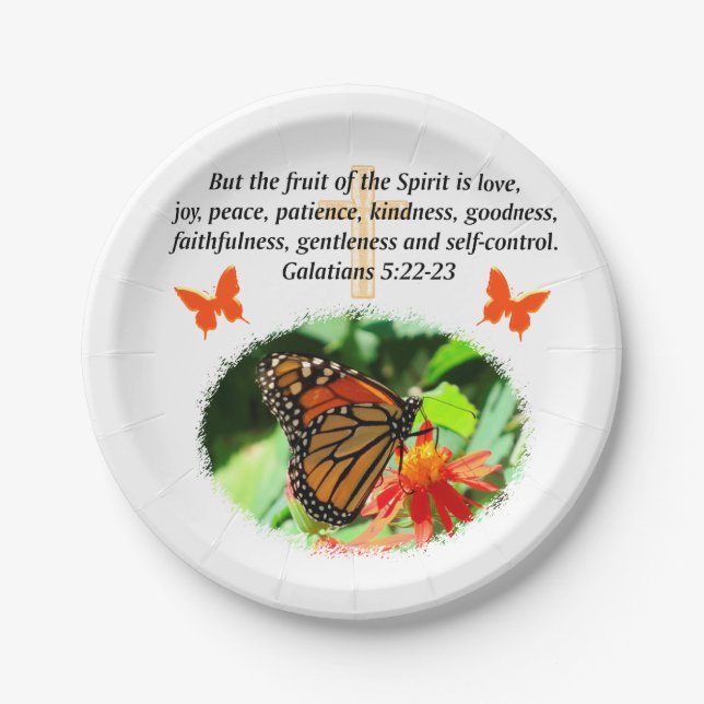 GALATIANS 5 BUTTERFLY PHOTO DESIGN PAPER PLATE (Front)