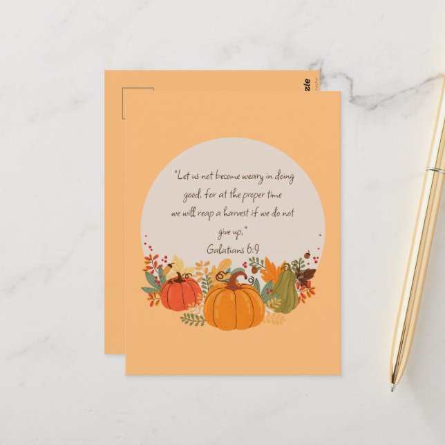 Galatians 6:9 Harvest Autumn Fall Thankful Pumpkin Postcard (Front/Back In Situ)