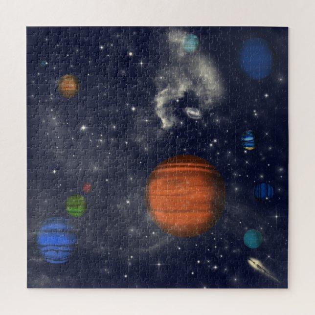 Galaxies with stars and planets in space jigsaw puzzle (Vertical)
